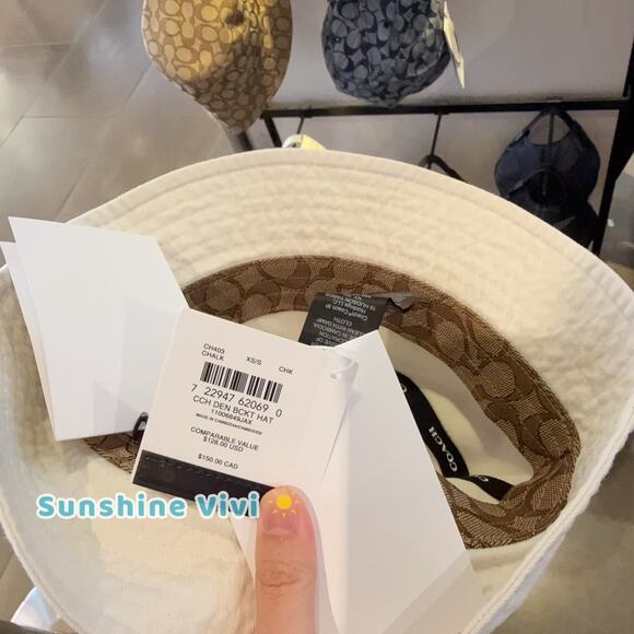 NWT COACH Cap Denim Bucket Hat Cotton CH403 Chalk Xs/s - Picture 5 of 5